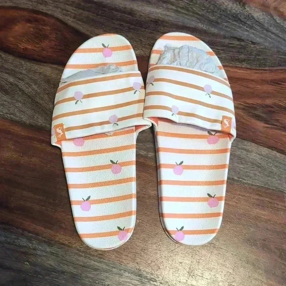 Joules Printed Pool Slide Sandals Poolside White Apple - Picture 4 of 7